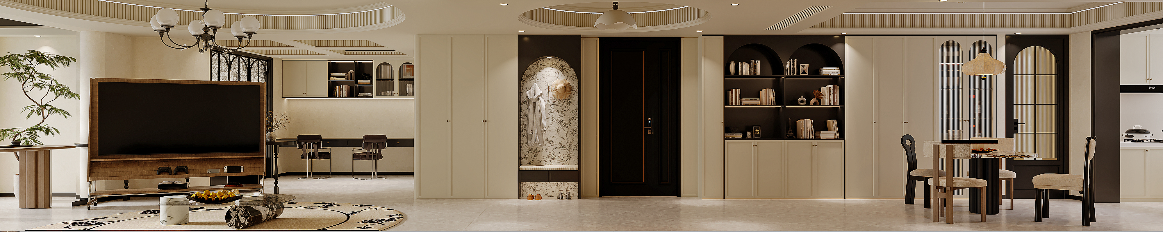 杭州杜湖名庭200㎡法式中古风装修案例效果图